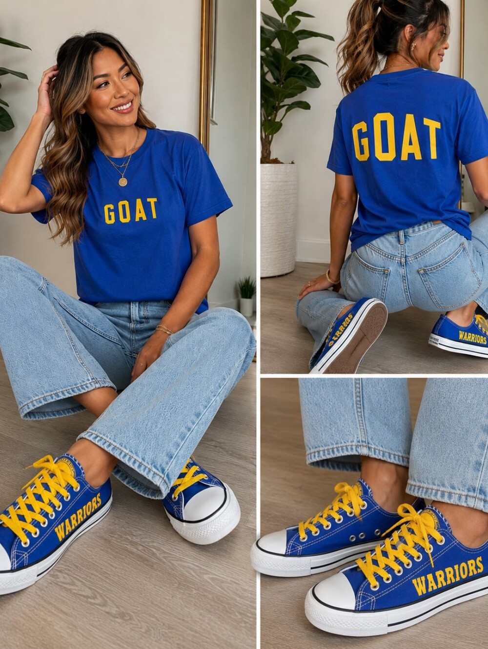 Golden State Warriors GOAT Tee + Warriors Canvas Sneakers 💙💛